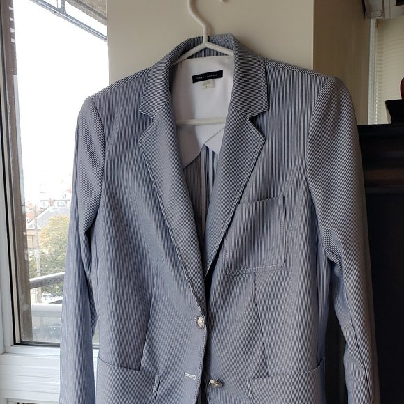 Tommy Hilfiger Navy and White Pinstripe Two-Button Blazer, 4 - Picture 1 of 16